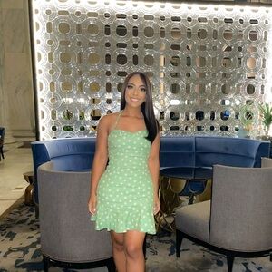 Zara Light Green Dress with Cream Dots